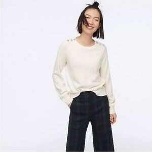 J. CREW Crewneck Long Sleeve Lambs Wool Jeweled Button Sweater